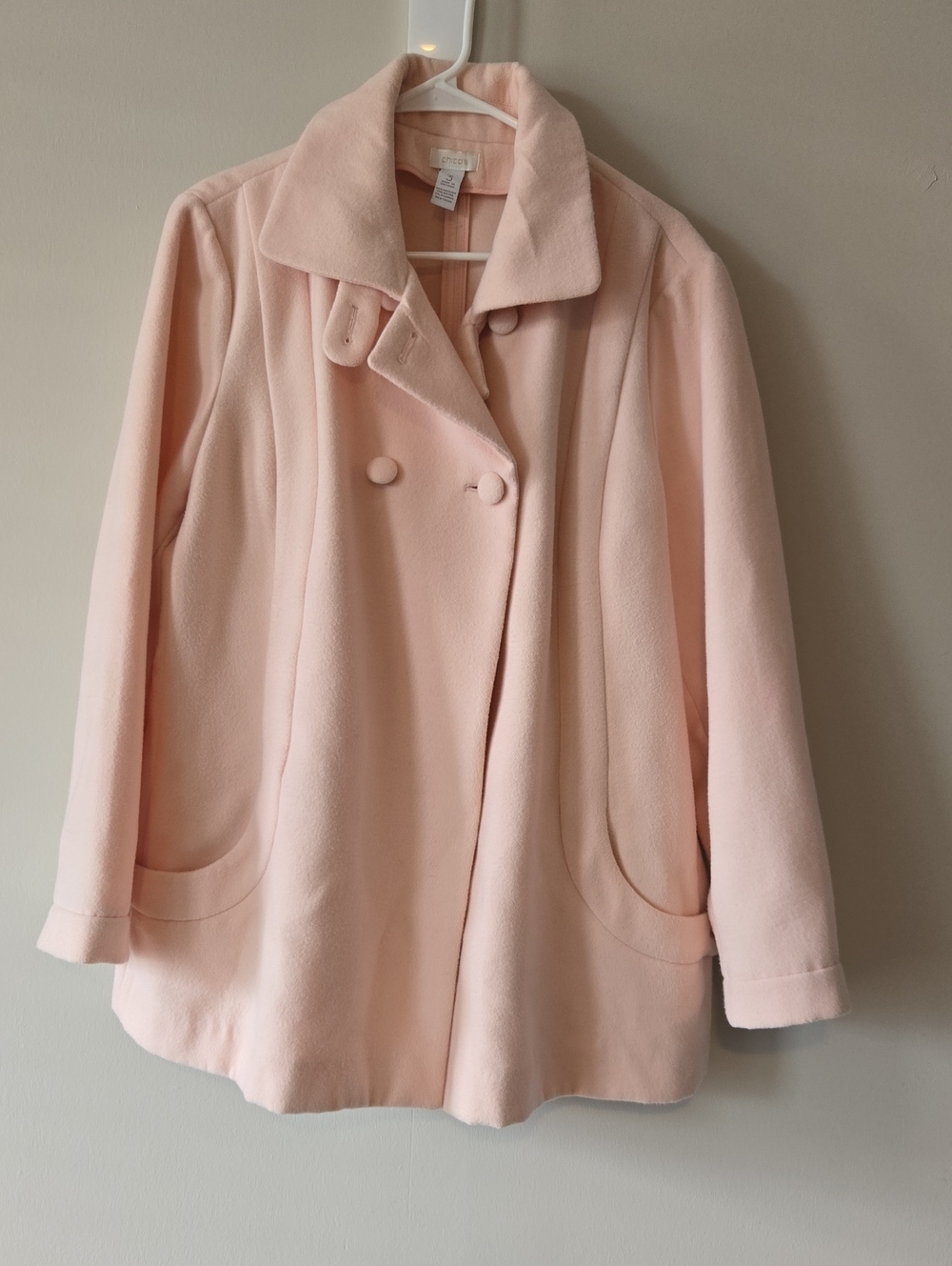 Chico's Blush Pink Double-Breasted Fleece Pea Coat
